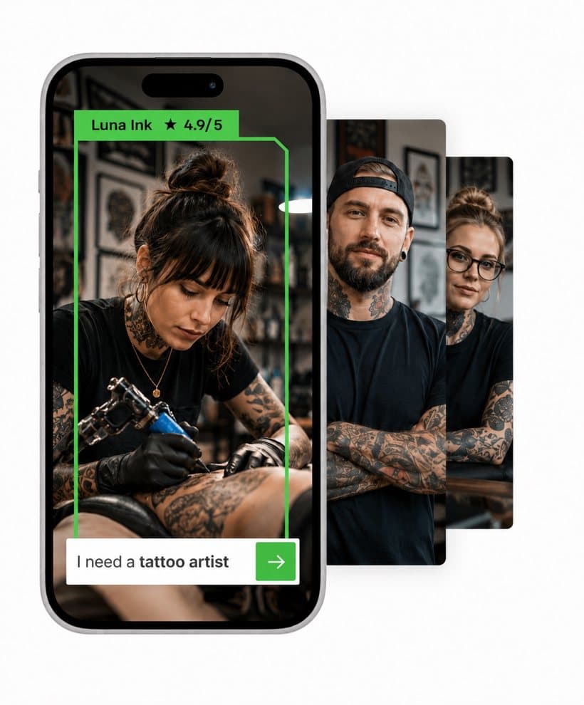 Quote My Tattoo app showing matched tattoo artists